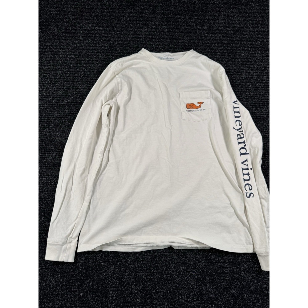 Vineyard Vines Mens M Long Sleeve Pocket T Shirt Whale Logo Ivory Coastal